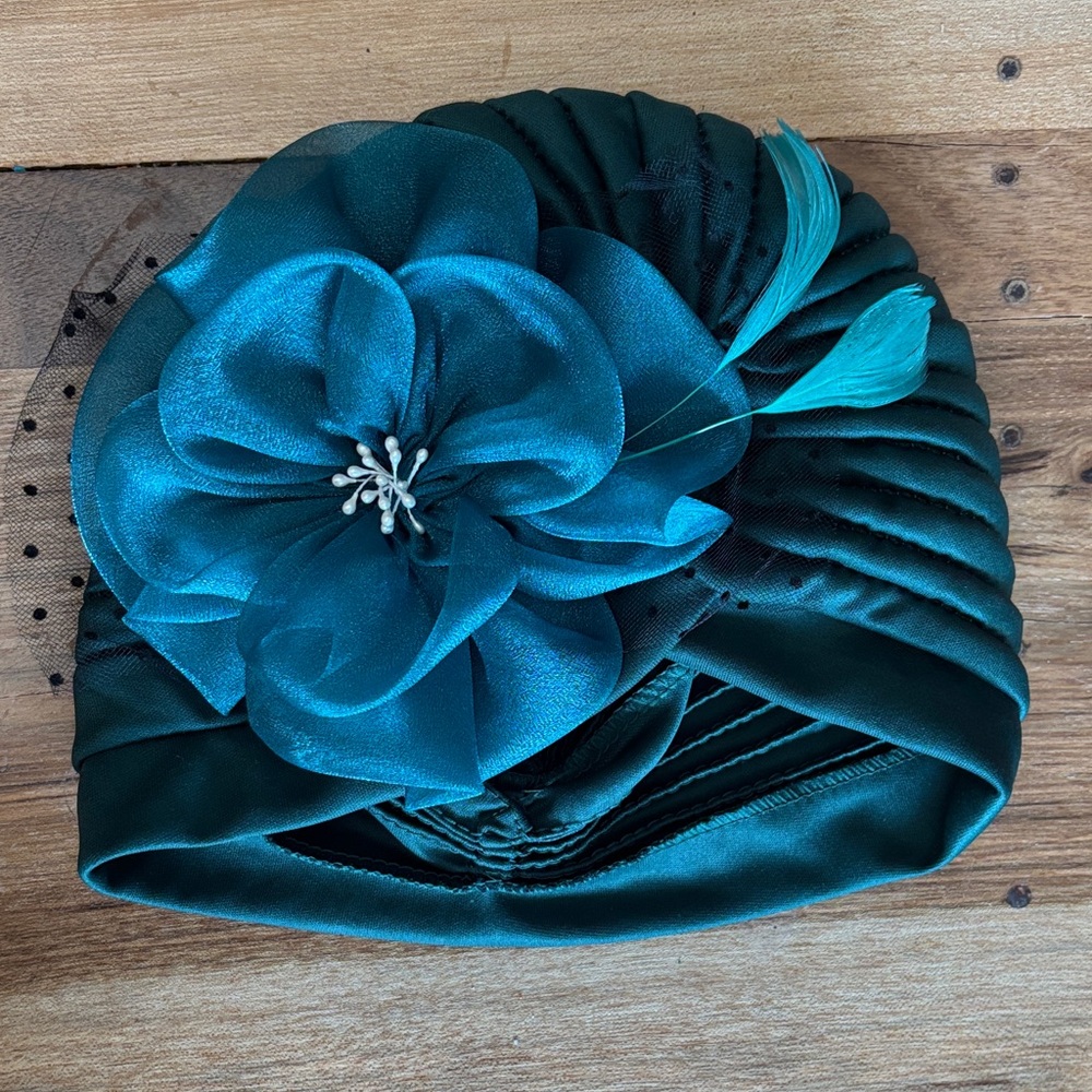 Elegant Teal Turban with Floral Accent